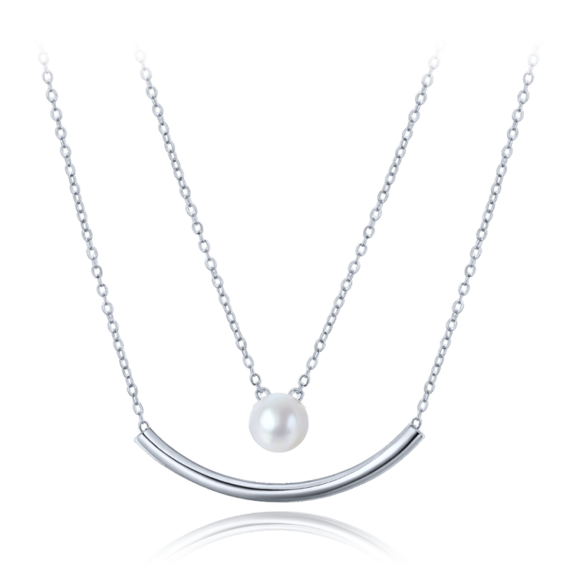 MINET Dvojitý strieborný náhrdelník s prírodnou perlou