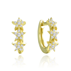 MINET Pozlátené strieborné náušnice hviezdy s bielymi zirkónmi