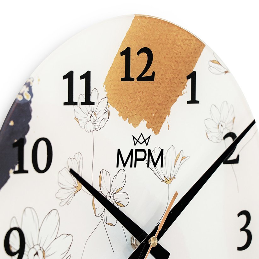 Nástenné sklenené hodiny s tichým chodom MPM Fiores - E09.4377