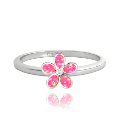 MINET Stříbrný prsten KYTIČKY s růžovými opálky vel. 52