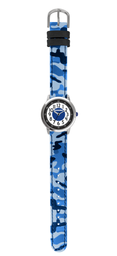 CLOCKKODIEL Svietiace modré chlapčenské detské hodinky ARMY s maskáčovým vzorom