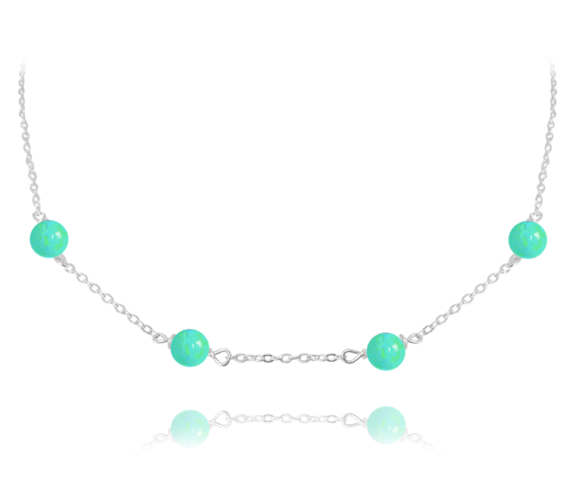 MINET Stříbrný náhrdelník se zelenými opálky
