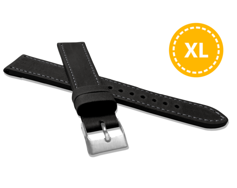 XXL Prodloužený prošitý černý řemínek LAVVU SPORT z luxusní kůže Top Grain - 16 XXL LSAXB16 XXL Prodloužený prošitý černý řemínek LAVVU SPORT z luxusní kůže Top Grain - 16 XXL LSAXB16