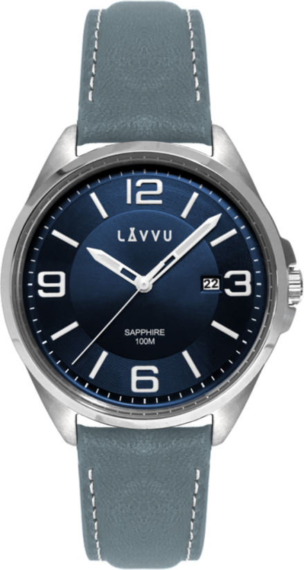 Pánske hodinky so zafírovým sklom LAVVU HERNING Blue / Top Grain Leather LWM0094