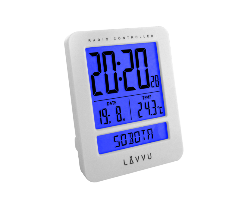 Digitálny budík riadený rádiovým signálom LAVVU Duo White s češtinou LAR0020