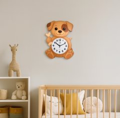 Dětské dřevěné nástěnné hodiny s tichým chodem s motivem pejska JVD HJ115