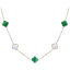 MINET Pozlacený stříbrný náhrdelník ČTYŘLÍSTKY s bílou perletí a malachitem Ag 925/1000 11,85g