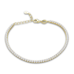 MINET Pozlátený tenisový náramok s bielymi zirkónmi