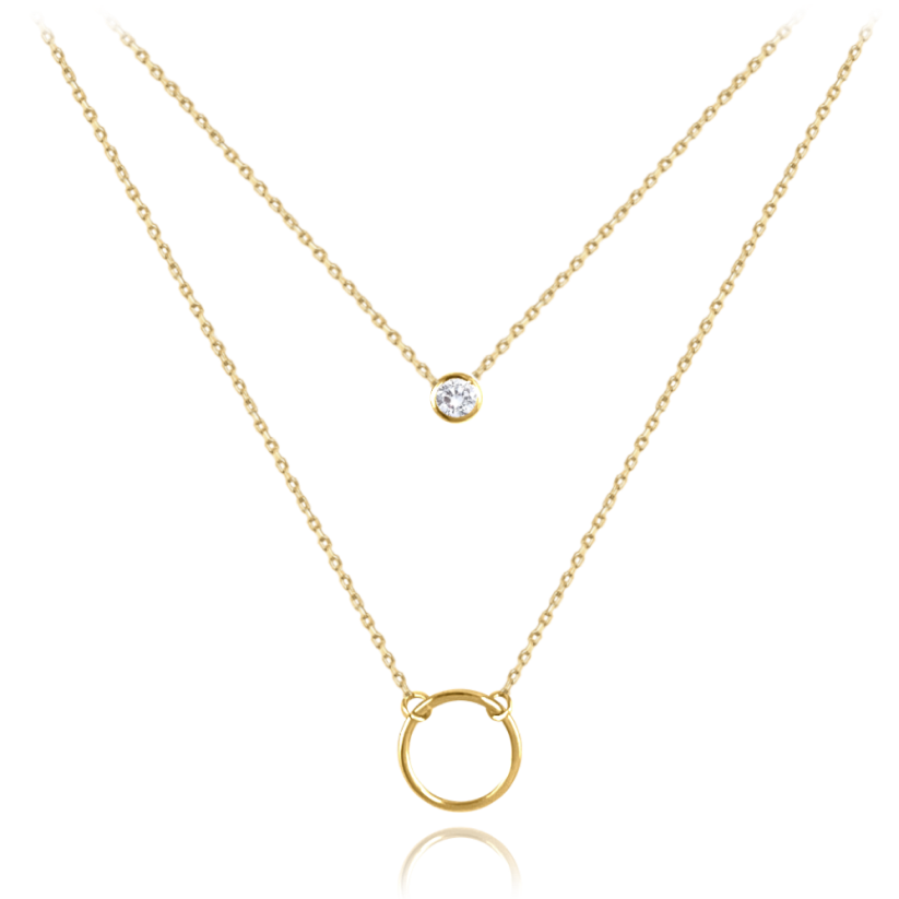 MINET Zlatý dvojitý náhrdelník kroužek s bílým zirkonem Au 585/1000 1,65g
