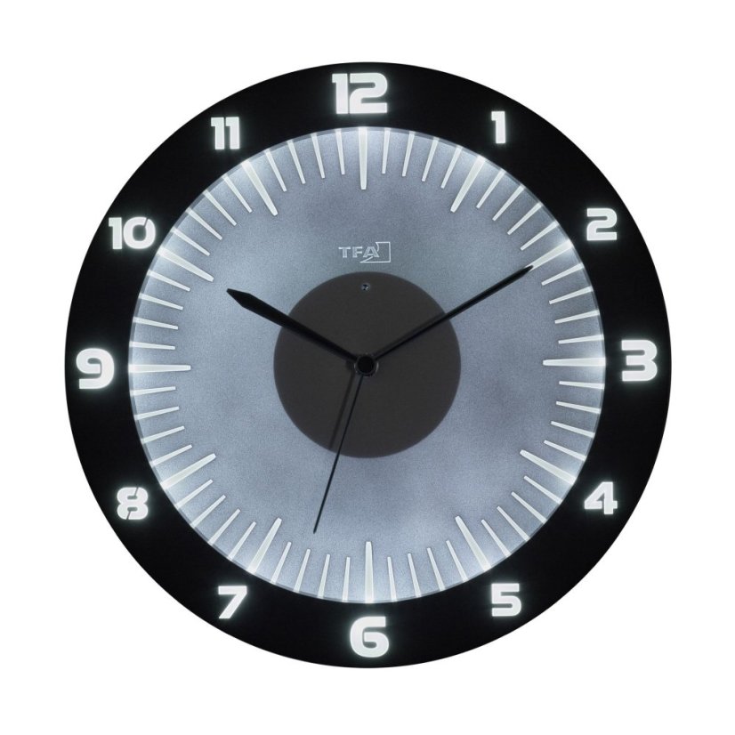 TFA 60.3553.10 - rádiom riadené nástenné hodiny s farebným osvetlením LUMOCLOCK