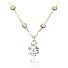 MINET Pozlacený stříbrný náhrdelník s kuličkami a bílým zirkonem