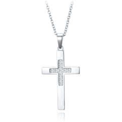 MINET Strieborný náhrdelník krížik s drobnými zirkónmi
