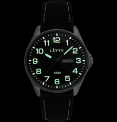 Ocelové pánské hodinky LAVVU BERGEN Black / Top Grain Leather se svítícími čísly  LWM0145