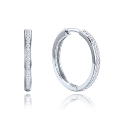 MINET Stříbrné náušnice hranaté kruhy 2 cm s bílými zirkony