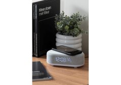 Stolní hodiny s budíkem, nabíječkou smartphonů a Bluetooth reproduktorem 6033GY Karlsson 20cm