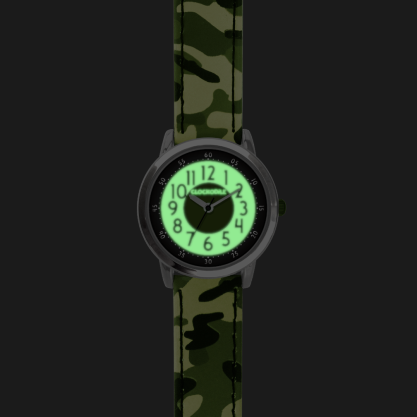 Svietiace zelené chlapčenské hodinky CLOCKKODIEL ARMY s maskáčovým vzorom CWB0031