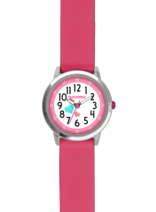 CLOCKODILE Růžové dívčí dětské hodinky se srdíčky a tmavě růžovým silikonovým řemínkem