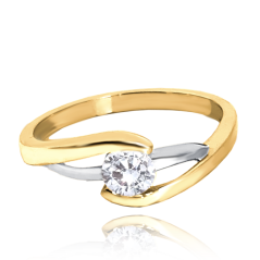 MINET Zlatý křížený prsten v kombinaci žlutého a bílého zlata s bílým zirkonem Au 585/1000 vel. 55 - 1,85g