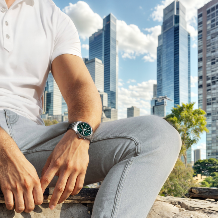 LAVVU Pánske titánové hodinky PILOT Chronograph Emerald Green 100M Sapphire