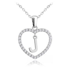 MINET Stříbrný náhrdelník písmeno v srdíčku "J" se zirkony