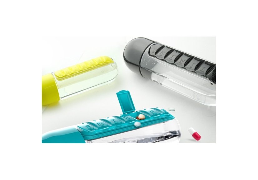 ASOBU multifunkční týdenní dávkovací láhev Pill Organizer žlutá 600ml