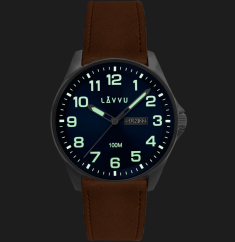 LAVVU Ocelové pánské hodinky BERGEN Blue / Top Grain Leather se svítícími čísly