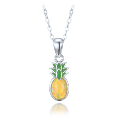 MINET Dětský stříbrný náhrdelník ananas se žlutým opálem