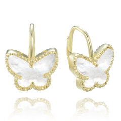 MINET Pozlacené stříbrné náušnice motýlci s bílou perletí