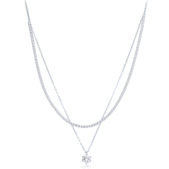 MINET Elegantný dvojitý strieborný náhrdelník s bielym zirkónom