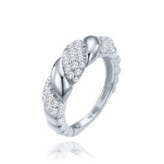 MINET Stříbrný prsten propletený bílými zirkony vel. 53