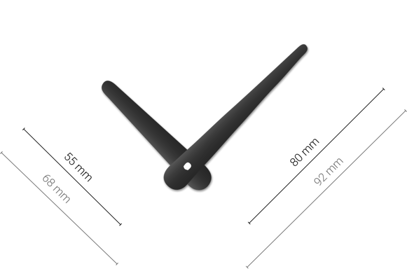 Čierne oblé hliníkové ručičky na hodiny 79 mm | 55 mm