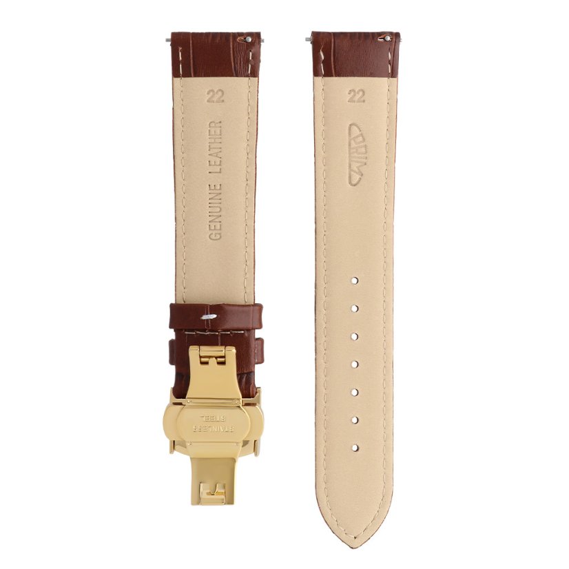 Kožený remienok na hodinky PRIM RB.13234 (22 mm) - hnedý/pozlátený - RB.13234.2220.5000.XL