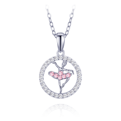 MINET Strieborný náhrdelník baletka s ružovými zirkónmi