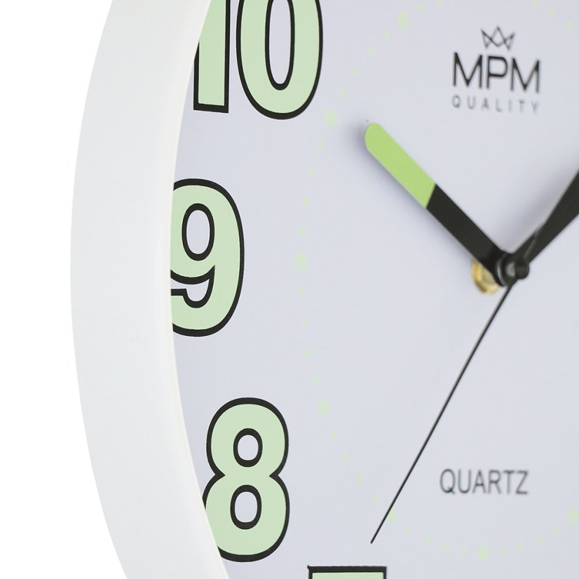 Hodiny s tichým chodom MPM E01.4185.00 fosforové ručičky a čísla