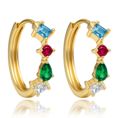 MINET Elegantné zlaté náušnice s bielymi, červenými, modrými a zelenými zirkónmi Au 585/1000 1,65g