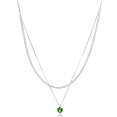 MINET Elegantný dvojitý strieborný náhrdelník so zeleným a bielym zirkónom