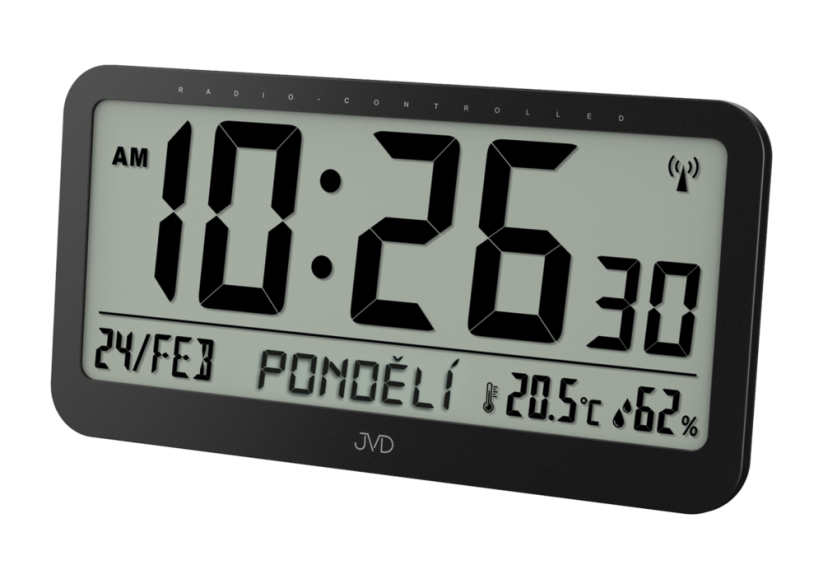 Digitální rádiem řízené hodiny s českým dnem v týdnu JVD RB9359.1
