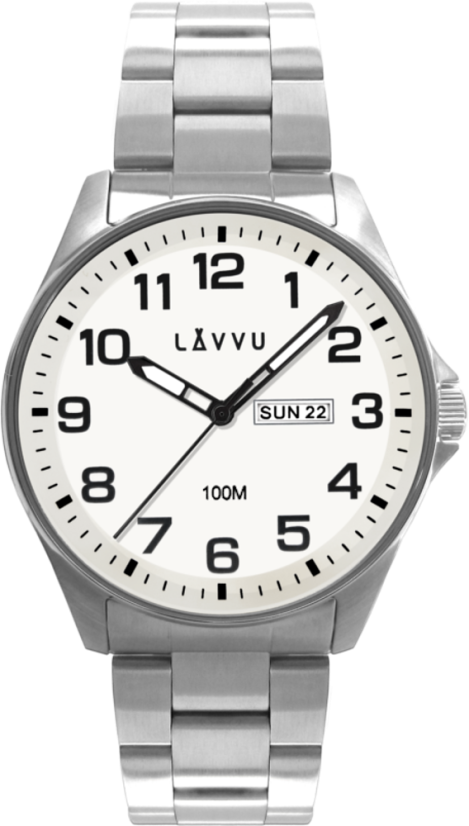 LAVVU Ocelové pánské hodinky BERGEN White se svítícím číselníkem