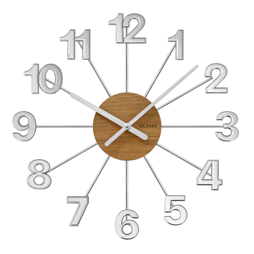 VLAHA Drevené strieborné hodiny DESIGN vyrobené v Čechách so striebornými ručičkami ?42cm