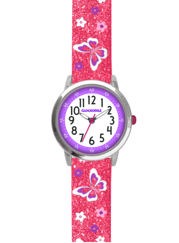 Motýlí růžové dívčí hodinky CLOCKODILE BUTTERFLIES se třpytkami CWG5042