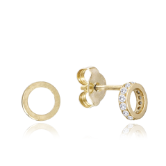 MINET Zlaté náušnice krúžky po stranách zdobené bielymi zirkónmi Au 585/1000 0,90 g