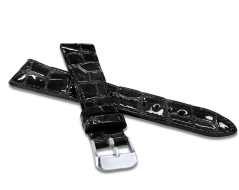 LAVVU Čierny lesklý prešitý remienok CROCO OCALA z luxusnej kože Top Grain - 14