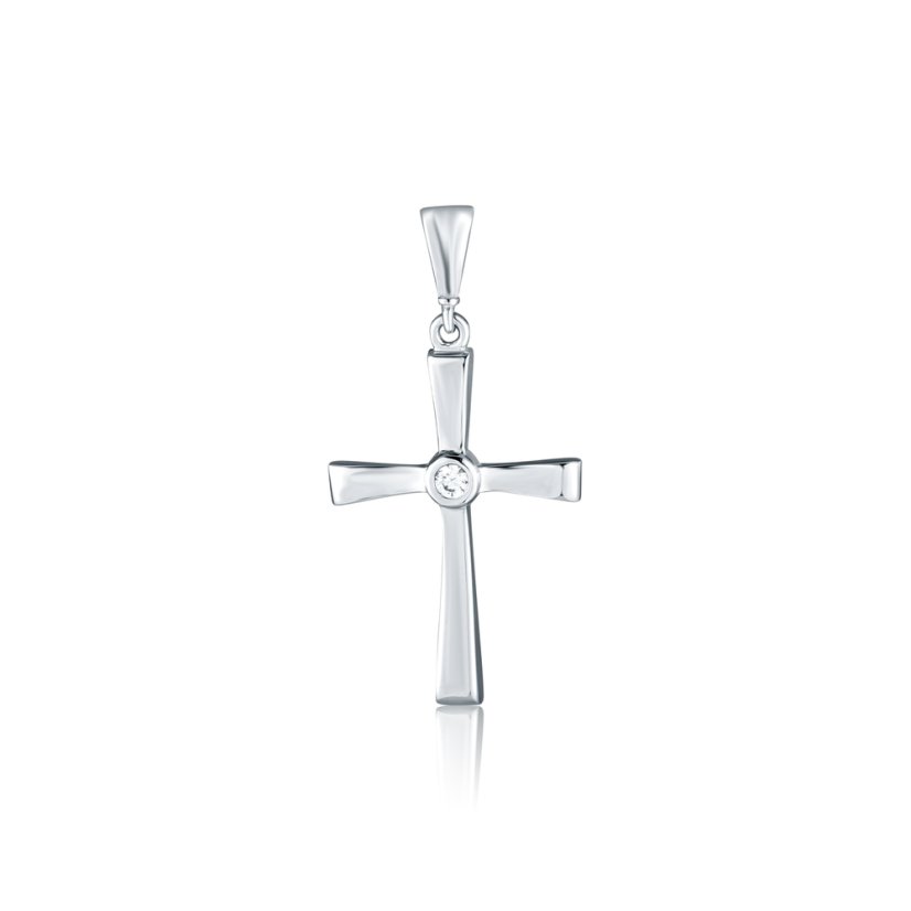 Zlatý přívěsek z bílého zlata se zirkony křížek ZP0402XJ70-9000 (585/1000) 0,9g