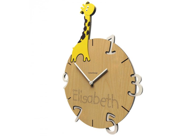 Detské hodiny CalleaDesign žirafa 42cm (možnosť vlastného mena)