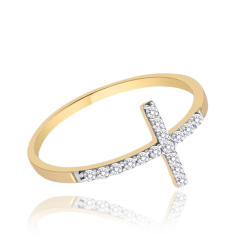 MINET Zlatý prsten křížek s bílými zirkony Au 585/1000 vel. 54 - 1,05g
