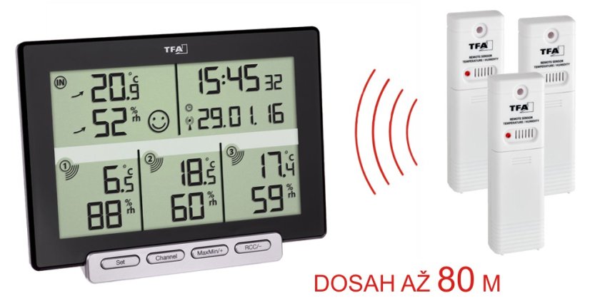 TFA 30.3057.01 - Teploměr a vlhkoměr s 3 bezdrátovými senzory  MULTI-SENSE