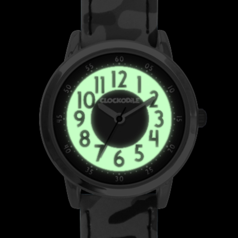 Svietiace šedé chlapčenské hodinky CLOCKODILE ARMY s maskáčovým vzorom CWB0032