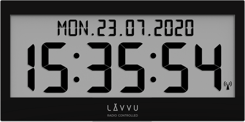 Čierne digitálne hodiny s češtinou LAVVU MODIG riadené rádiovým signálom LCX0011