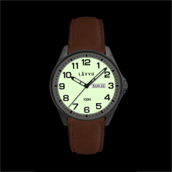 LAVVU Ocelové pánské hodinky BERGEN White / Top Grain Leather se svítícím číselníkem
