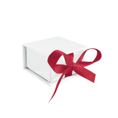 MINET Bílá magnetická krabička na šperky s tmavě růžovou stuhou - 5 x 5 x 3 cm